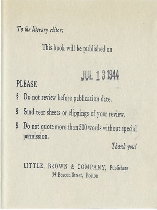 Onwards to Victory, pre-publication review copy of the first edition with the publisher's review slip