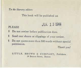 Onwards to Victory, pre-publication review copy of the first edition with the publisher's review slip