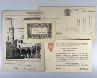 An original menu, signed by both Winston S. Churchill and his daughter, Mary, with accompanying invitation, directions, and nameplate, for a lunch held at the Town Hall in Antwerp to mark the occasion of Churchill's appointment as an honorary citizen of Antwerp, Saturday, 17 November 1945