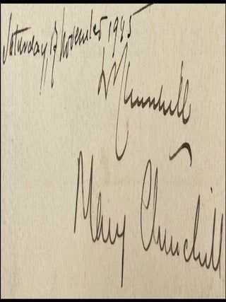 An original menu, signed by both Winston S. Churchill and his daughter, Mary, with accompanying invitation, directions, and nameplate, for a lunch held at the Town Hall in Antwerp to mark the occasion of Churchill's appointment as an honorary citizen of Antwerp, Saturday, 17 November 1945