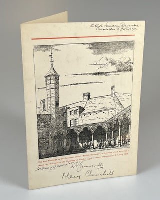 An original menu, signed by both Winston S. Churchill and his daughter, Mary, with accompanying invitation, directions, and nameplate, for a lunch held at the Town Hall in Antwerp to mark the occasion of Churchill's appointment as an honorary citizen of Antwerp, Saturday, 17 November 1945