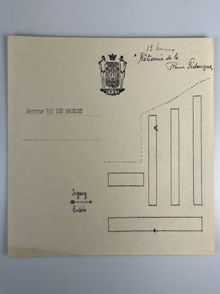 An original menu, signed by both Winston S. Churchill and his daughter, Mary, with accompanying invitation, directions, and nameplate, for a lunch held at the Town Hall in Antwerp to mark the occasion of Churchill's appointment as an honorary citizen of Antwerp, Saturday, 17 November 1945