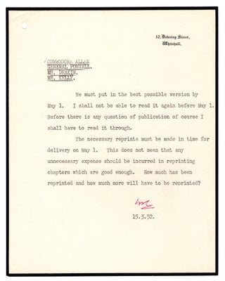 Item #007783 A 15 March 1952 typed, initialed memorandum on Prime Minister Winston S. Churchill's...