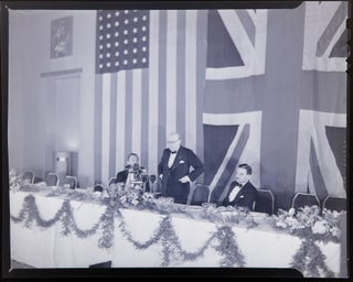 Three original photograph negatives and an elaborate program, comprising a small archive from the 15 March 1946 dinner held by the City of New York at the Waldorf Astoria Hotel in honor of Winston S. Churchill, during which he spoke, staunchly defending the content of his inflammatory “Iron Curtain” speech delivered ten days earlier