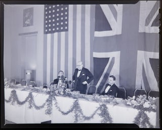 Three original photograph negatives and an elaborate program, comprising a small archive from the 15 March 1946 dinner held by the City of New York at the Waldorf Astoria Hotel in honor of Winston S. Churchill, during which he spoke, staunchly defending the content of his inflammatory “Iron Curtain” speech delivered ten days earlier