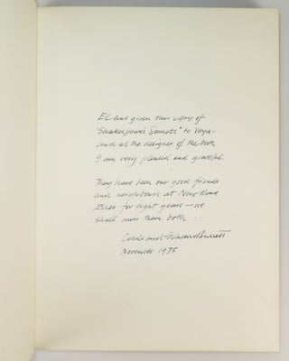 The Sonnets, a presentation copy of the finely bound, illustrated, limited, and numbered edition signed by the poet Robert Graves, the illustrator Clarke Hutton, and the book designer Edward Burrett, accompanied by the original publisher's prospectus and order form, and with a lengthy gift inscription from Edward Burrett and his wife