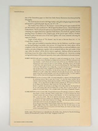 The Sonnets, a presentation copy of the finely bound, illustrated, limited, and numbered edition signed by the poet Robert Graves, the illustrator Clarke Hutton, and the book designer Edward Burrett, accompanied by the original publisher's prospectus and order form, and with a lengthy gift inscription from Edward Burrett and his wife