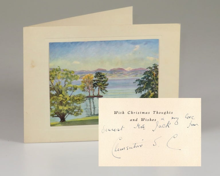 A Christmas card featuring a painting by Winston S. Churchill, emended, inscribed, and signed by...
