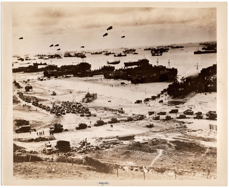 A Second World War Official U.S. Navy photograph showing Allied landings in Normandy, France on...