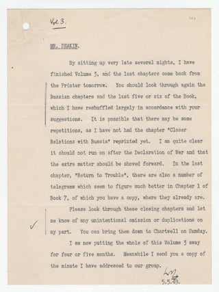 Item #007948 A 5 May 1949 typed memorandum initialed by Winston S. Churchill to his indispensible...