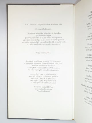 T. E. Lawrence's Correspondence with the Political Elite 1922-1935, hand-numbered copy #231 of 427
