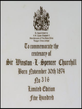 Elaborately detailed bone china cigar casket produced in 1974 for the centenary of Winston S. Churchill's birth, complete with cedar lining and original presentation case, copy #316 of the limited edition, accompanied by the original limitation certificate