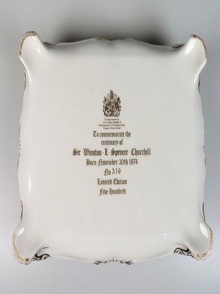 Elaborately detailed bone china cigar casket produced in 1974 for the centenary of Winston S. Churchill's birth, complete with cedar lining and original presentation case, copy #316 of the limited edition, accompanied by the original limitation certificate