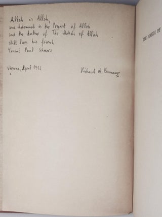 The Mahdi of Allah, author's presentation copy inscribed to the first German diplomat to openly criticize Hitler's regime