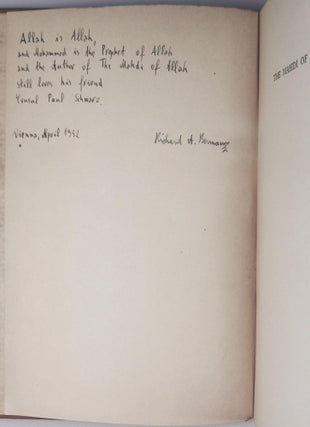 The Mahdi of Allah, author's presentation copy inscribed to the first German diplomat to openly criticize Hitler's regime