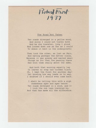 Item #008171 The Road Not Taken, a souvenir copy of one of Robert Frost's most famous poems,...