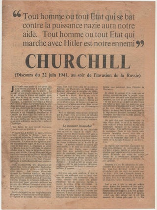 Item #008184 "Tout homme ou tout État qui se bat contre la puissance nazie aura notre aide. Tout...