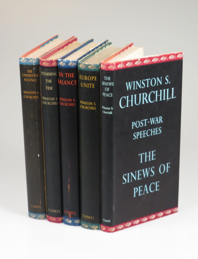 Item #008253 The Postwar Speeches, a full set of jacketed first editions: The Sinews of Peace, Europe Unite, In the Balance, Stemming the Tide, and The Unwritten Alliance. Winston S. Churchill.
