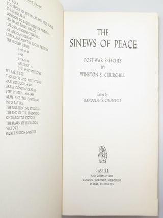 The Postwar Speeches, a full set of jacketed first editions: The Sinews of Peace, Europe Unite, In the Balance, Stemming the Tide, and The Unwritten Alliance