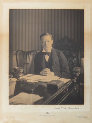 A magnificent, large, signed photograph of Winston S. Churchill captured and printed in late 1900, just after Churchill's first election to Parliament at the age of 25, still housed in the original, contemporary frame