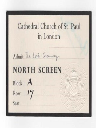 A small archive of five documents from the 30th January 1965 state funeral of Winston S. Churchill issued to Baron Greenway