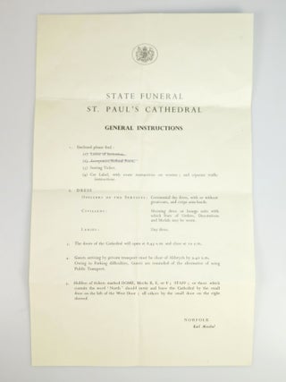 A small archive of five documents from the 30th January 1965 state funeral of Winston S. Churchill issued to Baron Greenway