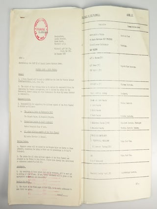 An archive of official documents relating to preparation of the State Funeral of The Right Honourable Sir Winston Leonard Spencer Churchill, K.G., O.M., C.H., Saturday, 30th January, 1965, including: Copy No. 323 of the bound, indexed, and tabbed "Special District Order"; Amendments 2-5 to the Special District Order; the official and confidential list of Operation Hope Not Telephone Numbers; a confidential summary document for Operation Hope Not; a State Funeral Warning Order and accompanying large, detailed, folding tabular detail of "Troops Taking Part in the Procession"; an original black crepe sewn and lined arm band for participation in the State Funeral ceremonies
