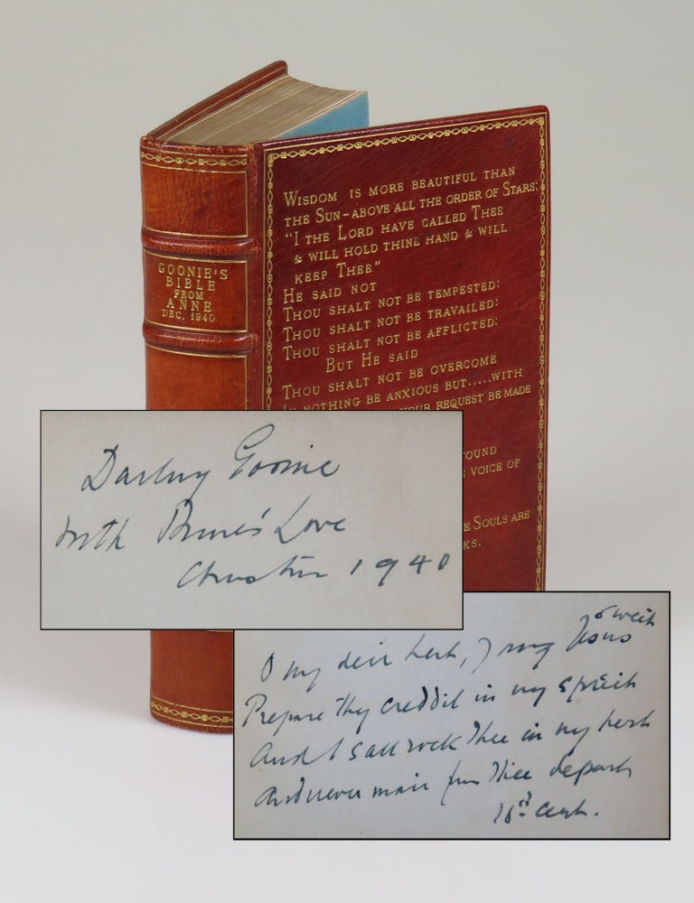 Item #008333 The Holy Bible, a 1940 Second World War gift from British Prime Minister Winston S. Churchill's only niece to her dying mother, Winston's sister-in-law, on the last Christmas before she lost her battle with cancer. Unknown.