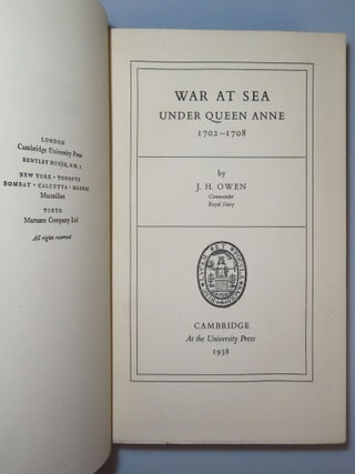 War At Sea Under Queen Anne, a presentation copy inscribed and dated by the author to Winston S. Churchill in 1938, whom the author served as naval research assistant for nearly a decade, whose work paralleled Churchill's own history of the first Duke of Marlborough, and who served in the Royal Navy under Churchill's First and Second World War tenures as First Lord of the Admiralty