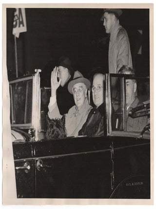 Two original photographs of President Franklin D. Roosevelt taken in Washington, D.C. after his electoral victories in November 1940 and 1944, with a 1949 presentation letter from the photographer to the recipient, a vice-president of the Franklin D. Roosevelt Collector's Association