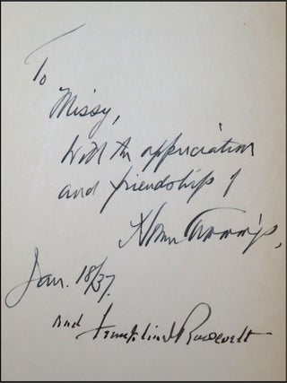 "and Franklin D. Roosevelt" Federal Justice, with a tripartite mid-1930s Roosevelt Administration association, inscribed by the co-author, Homer Cummings, FDR's longest-serving Attorney General, to FDR's indispensible aide, confidante, and de facto chief of staff, Marguerite "Missy" LeHand, and further signed by FDR himself