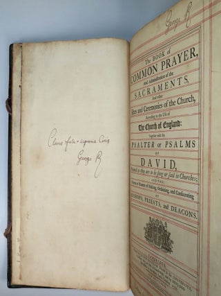 The Book of Common Prayer in a magnificent, original Royal binding, owned and twice signed by King George II, inscribed with a notional epitaph in his own hand, and signed by future prime minister William Pitt the Elder, apparently used for the baptism of future prime minister William Pitt the Younger, two years following publication