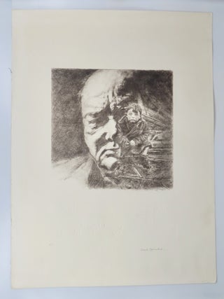 "You Can Break Our Hearts But Never Our Resolve!" - An Artist's Proof of a large format print of an intaglio drawing of Winston S. Churchill by Curtis Hooper, signed and labeled "A/P" by Churchill's daughter, Sarah