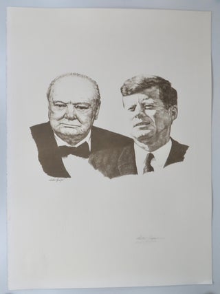 "BY HONORARY CITIZENSHIP | 'We mean to honor him, but his acceptance honors us far more.' JFK" - A large format print of an intaglio drawing by Curtis Hooper, signed by both Curtis Hooper and Sarah Churchill