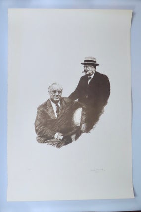 "I WAS OVERPOWERED BY A SENSE OF DEEP AND IRREPARABLE LOSS" | ON THE DEATH OF FDR - A large format print #123/350 of an intaglio drawing by Curtis Hooper of Sir Winston S. Churchill beside Franklin D. Roosevelt , signed and numbered by Churchill's daughter, Sarah