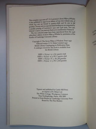 Seven Pillars of Wisdom: a triumph, the complete 1922 'Oxford' text, four volume limited and numbered edition of 1997