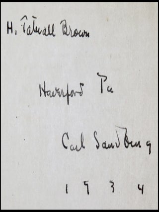 Smoke and Steel, inscribed, signed, and dated by Sandburg in Haverford, Pennsylvania in 1934