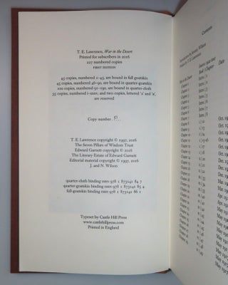 War in the Desert, the first and previously unpublished abridged text of Seven Pillars of Wisdom, copy #51 of the publisher's finely bound quarter goatskin issue, numbered and signed by the editor