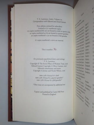 T. E. Lawrence's Correspondence with Edward and David Garnett, the quarter goatskin binding of the limited edition, one of 45 issued thus