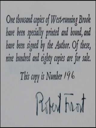 West-Running Brook, copy #196 of the limited and numbered edition, signed by both Robert Frost and the illustrator, still housed in the publisher's slipcase