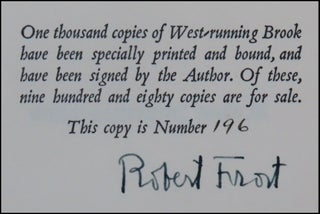 West-Running Brook, copy #196 of the limited and numbered edition, signed by both Robert Frost and the illustrator, still housed in the publisher's slipcase