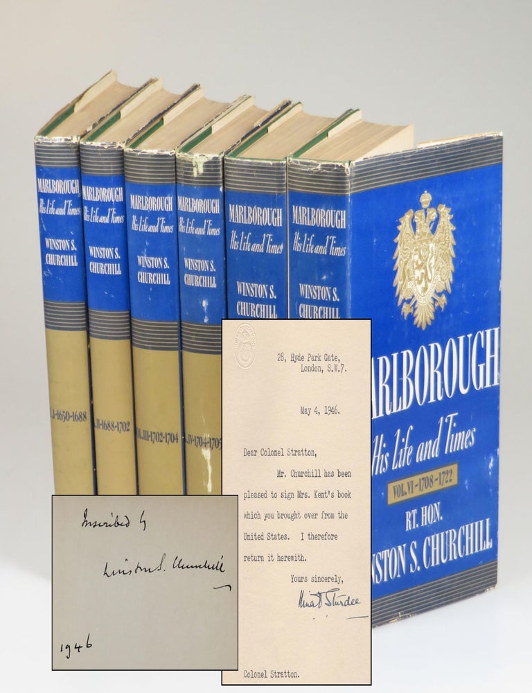 Item #008637 Marlborough: His Life and Times, a full set of six U.S. first editions in the uniform issue dust jackets, inscribed and dated in Volume I by Winston S. Churchill in 1946 for a U.S. Army veteran of the First and Second World Wars, and accompanied by a letter of presentation on House of Commons stationery signed by Churchill's Principal Personal Secretary. Winston S. Churchill.