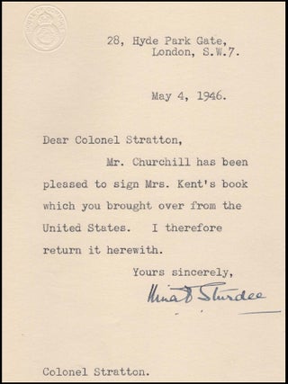 Marlborough: His Life and Times, a full set of six U.S. first editions in the uniform issue dust jackets, inscribed and dated in Volume I by Winston S. Churchill in 1946 for a U.S. Army veteran of the First and Second World Wars, and accompanied by a letter of presentation on House of Commons stationery signed by Churchill's Principal Personal Secretary