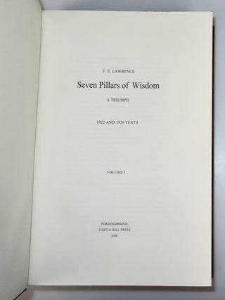 Seven Pillars of Wisdom, an out-of-series set of the limited parallel text edition featuring both the 1922 "Oxford" and 1926 "Subscribers" texts, in the publisher's quarter Morocco bindings and publisher's slipcase