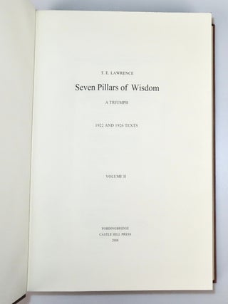 Seven Pillars of Wisdom, an out-of-series set of the limited parallel text edition featuring both the 1922 "Oxford" and 1926 "Subscribers" texts, in the publisher's quarter Morocco bindings and publisher's slipcase