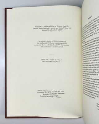 Seven Pillars of Wisdom, an out-of-series set of the limited parallel text edition featuring both the 1922 "Oxford" and 1926 "Subscribers" texts, in the publisher's quarter Morocco bindings and publisher's slipcase
