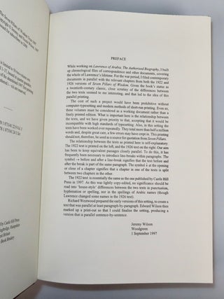Seven Pillars of Wisdom, an out-of-series set of the limited parallel text edition featuring both the 1922 "Oxford" and 1926 "Subscribers" texts, in the publisher's quarter Morocco bindings and publisher's slipcase
