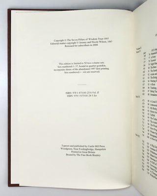 Seven Pillars of Wisdom, an out-of-series set of the limited parallel text edition featuring both the 1922 "Oxford" and 1926 "Subscribers" texts, in the publisher's quarter Morocco bindings and publisher's slipcase