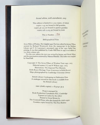 Seven Pillars of Wisdom: a triumph, the complete 1922 'Oxford' text, limited one-volume edition, hand-numbered copy #136, one of 180 issued thus in quarter Nigerian goatskin