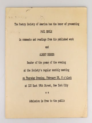 Selected Poems, signed and dated by Paul Engle at his introductory essay, with his laid-in compliments card